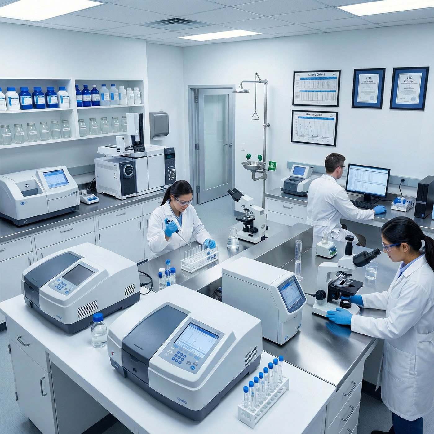 Ackrediterat laboratorium där tre personer arbetar