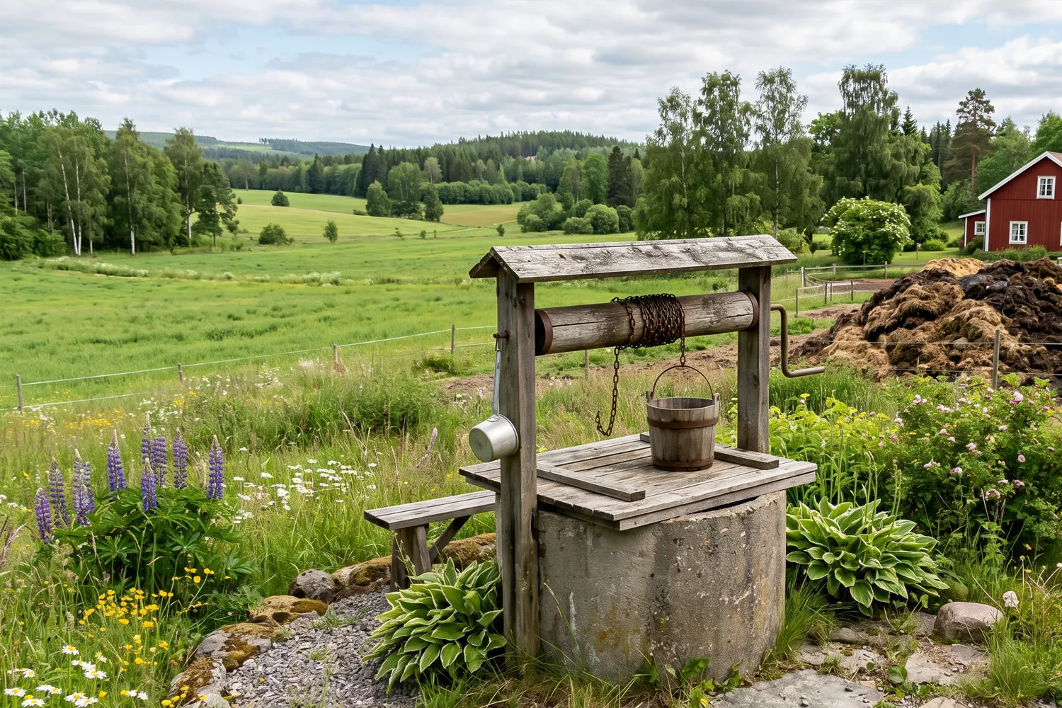 Brunn i närheten av en gödselstack