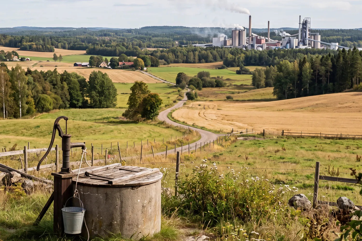 Brunn med industri i bakgrunden
