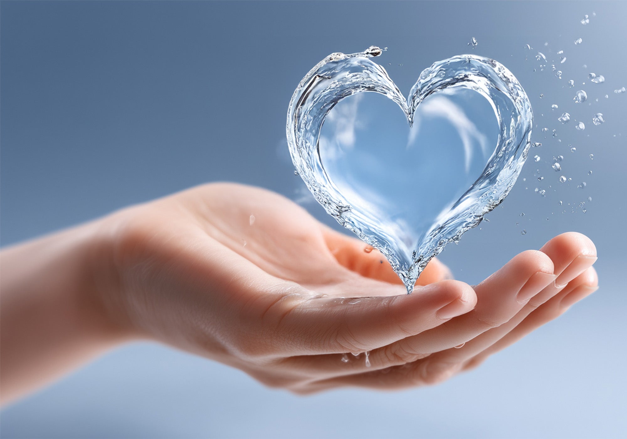 Hand som håller ett hjärta av vatten